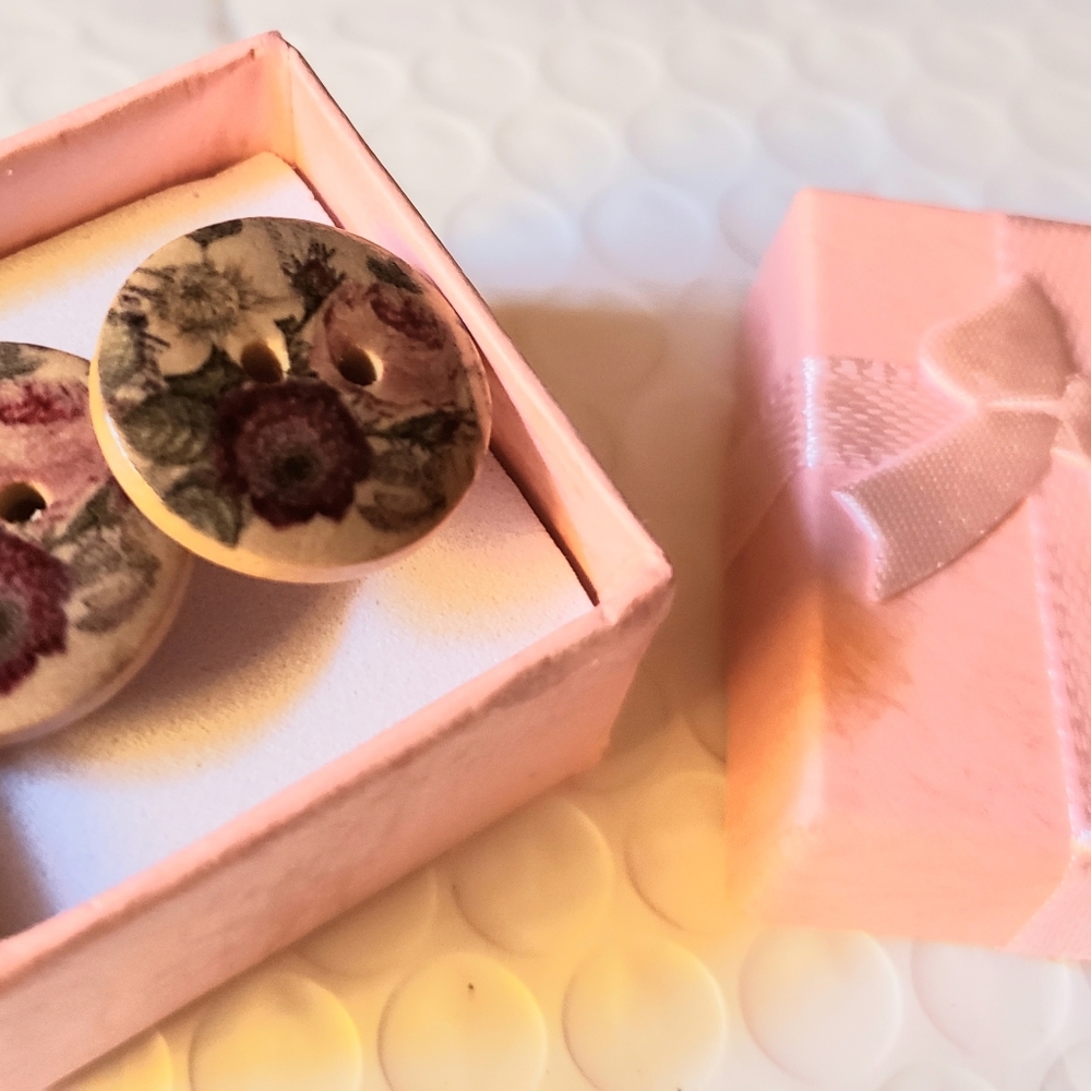 Handmade Vintage Floral Button Stud Earrings